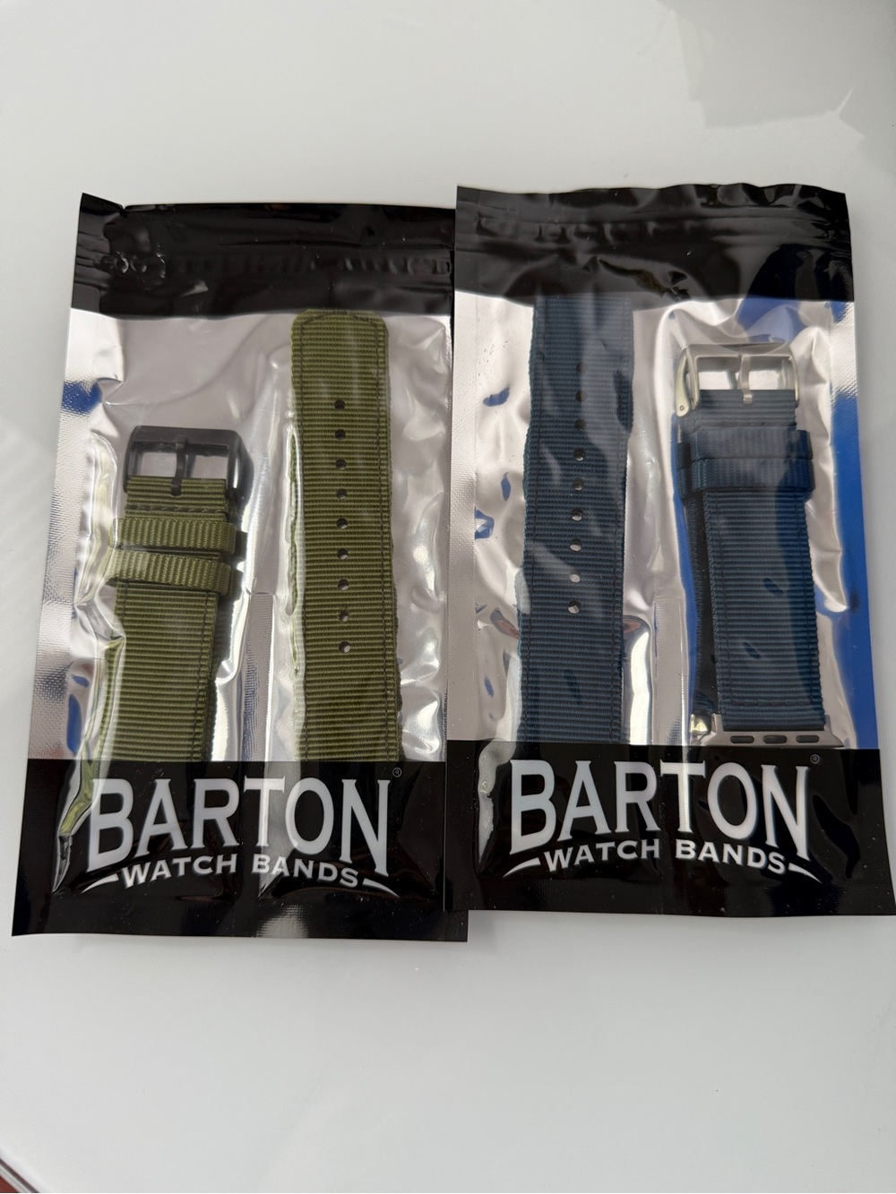 Barton Watch Bands 2-Pack NATO® Apple Watch Straps 38mm Army Green & Steel Blue
